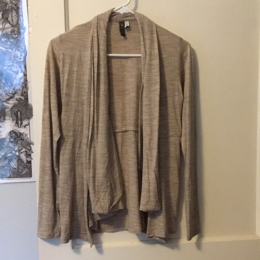 Ibex shawl collar open front cardigan